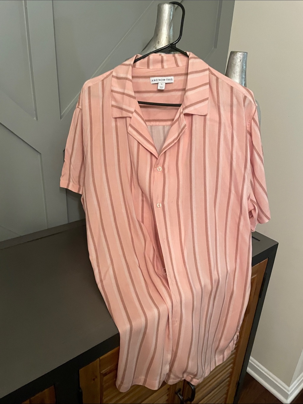 Peach/PinkStriped Short-Sleeve Button-Up Shirt